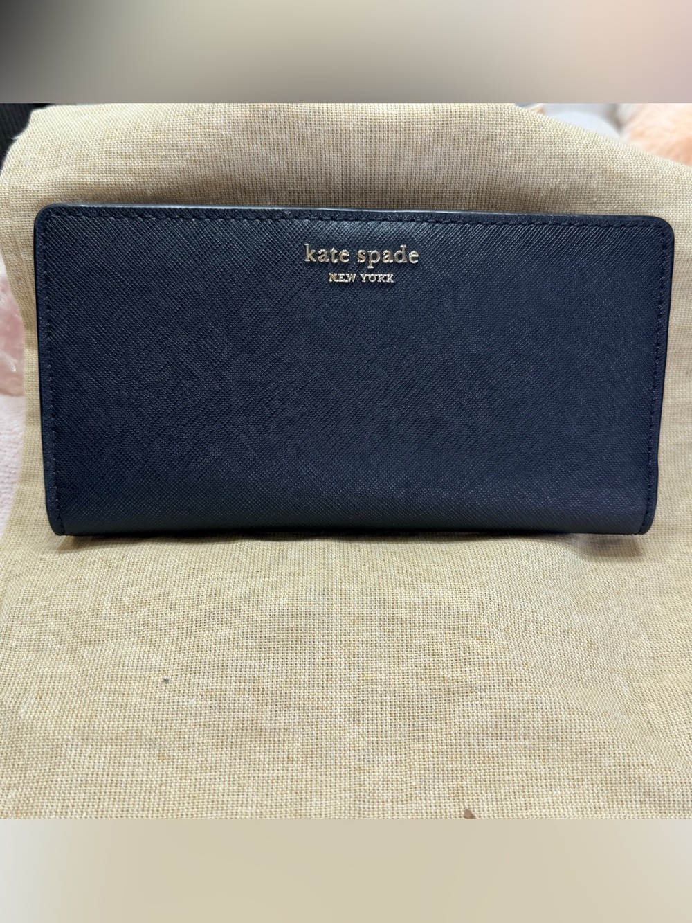 kate spade Navy Saffiano Zip Wallet with Gold Logo